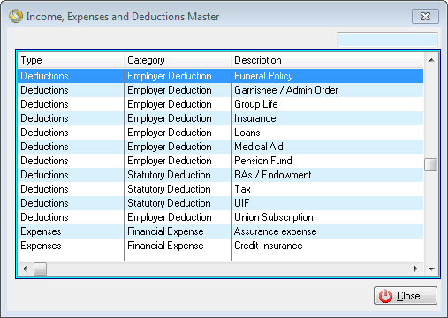 Income, Expenses and Deductions Master